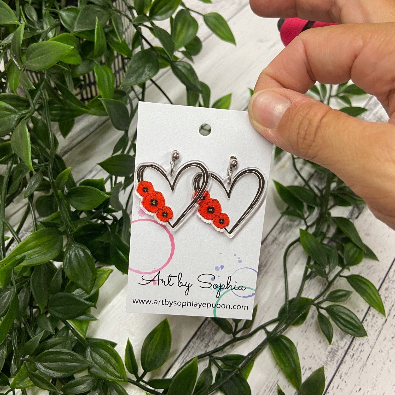 Red poppy earrings from Art by Sophia ideal plant earrings for botanic lovers